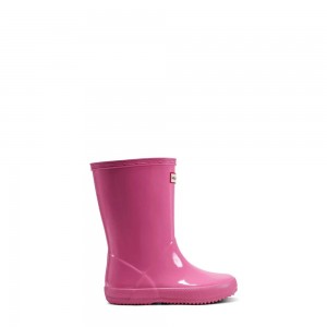 Pink Hunter Kids Gloss Rain Boots | WKDT57194