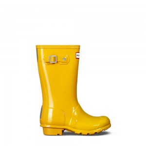 Yellow Hunter Kids Original Gloss Rain Boots | OIMN31846