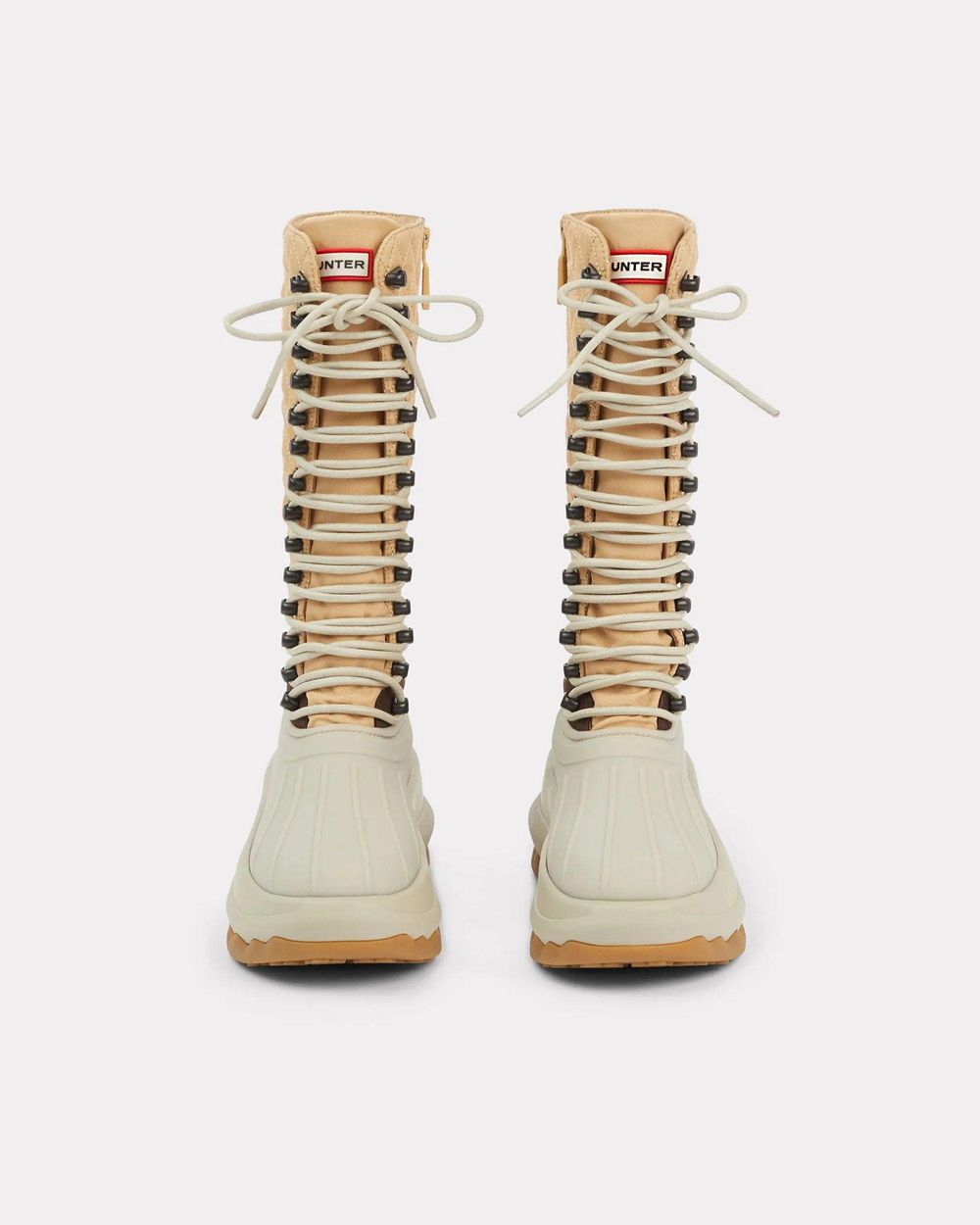 Beige Hunter Womens Hunter X Kenzo Lace Up Duck Wellies Tall Rain Boots | ZJYR36290