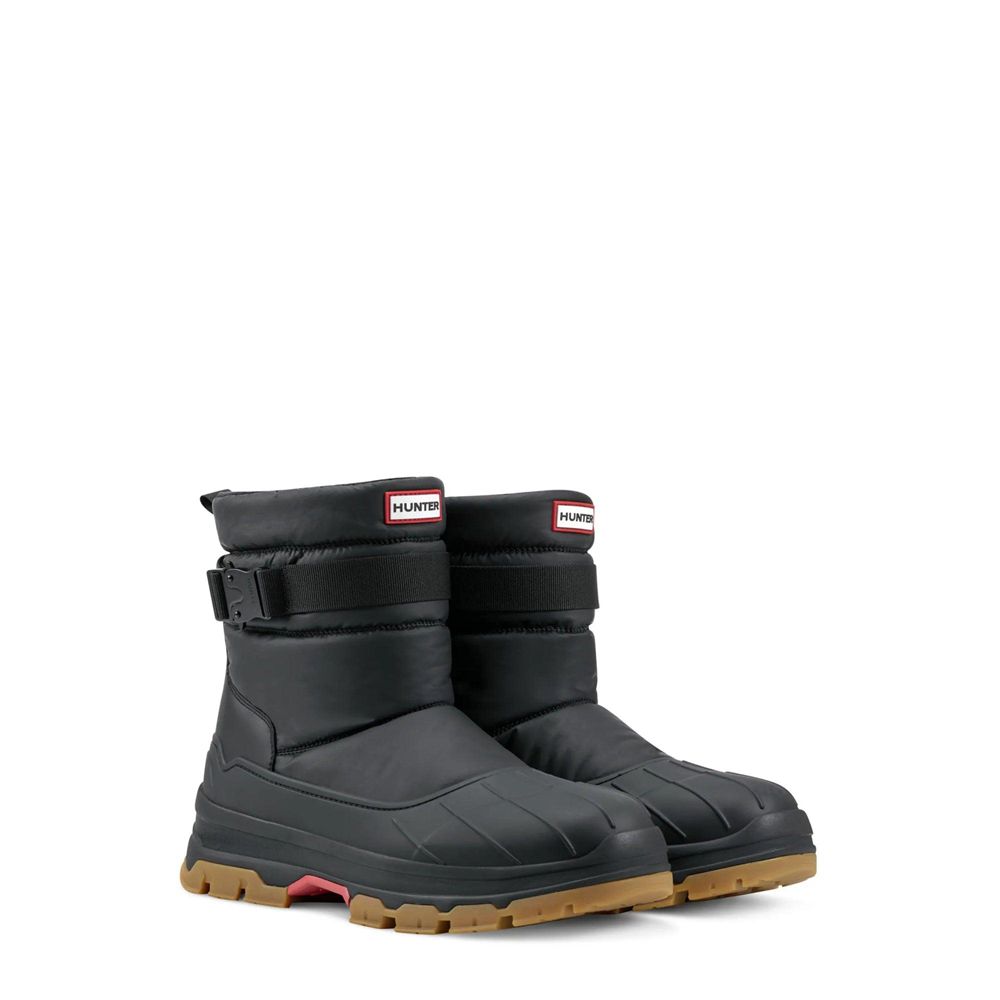 Black Hunter Mens Short Buckle Snow Boots | FVSJ53241