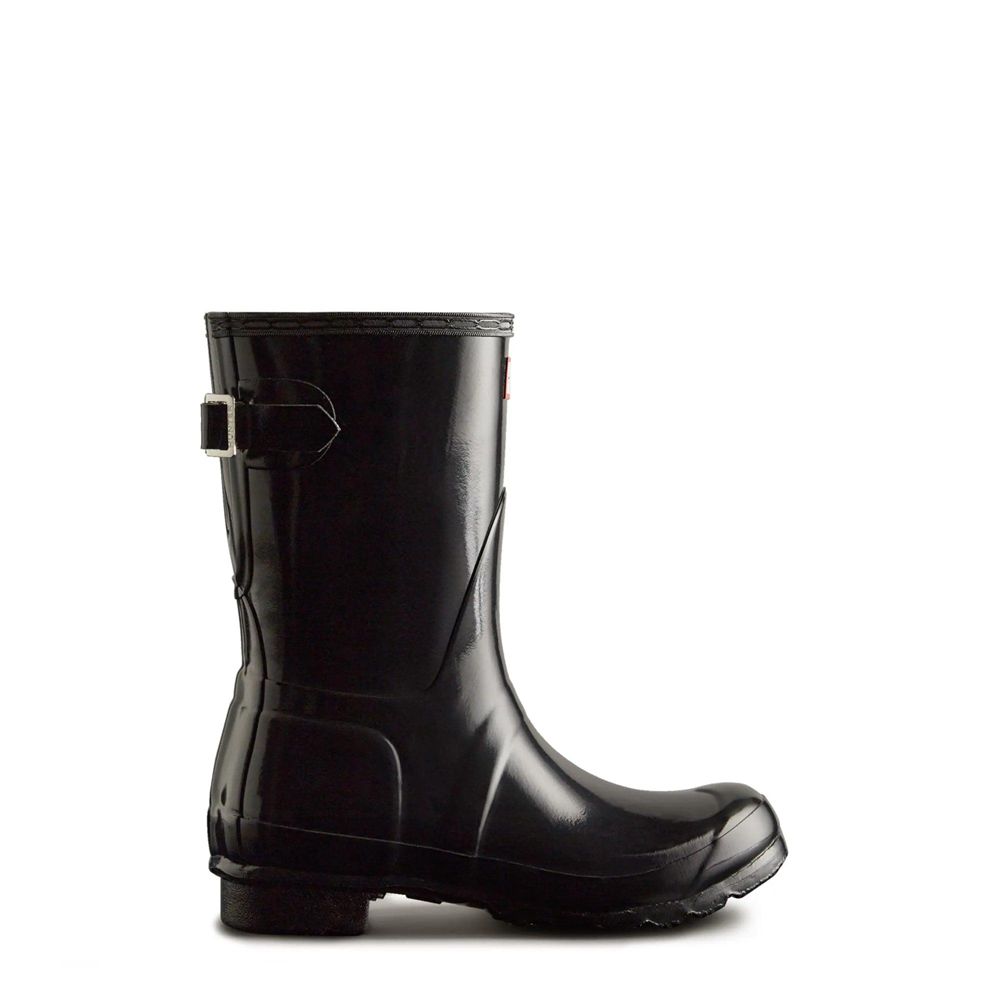 Black Hunter Womens Original Back Adjustable Gloss Wellies Short Rain Boots | TMKX63942