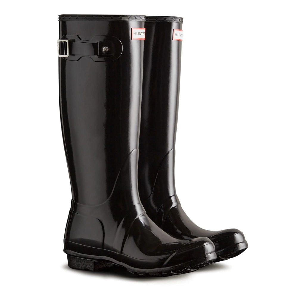 Black Hunter Womens Original Gloss Wellies Tall Rain Boots | HRAN93785