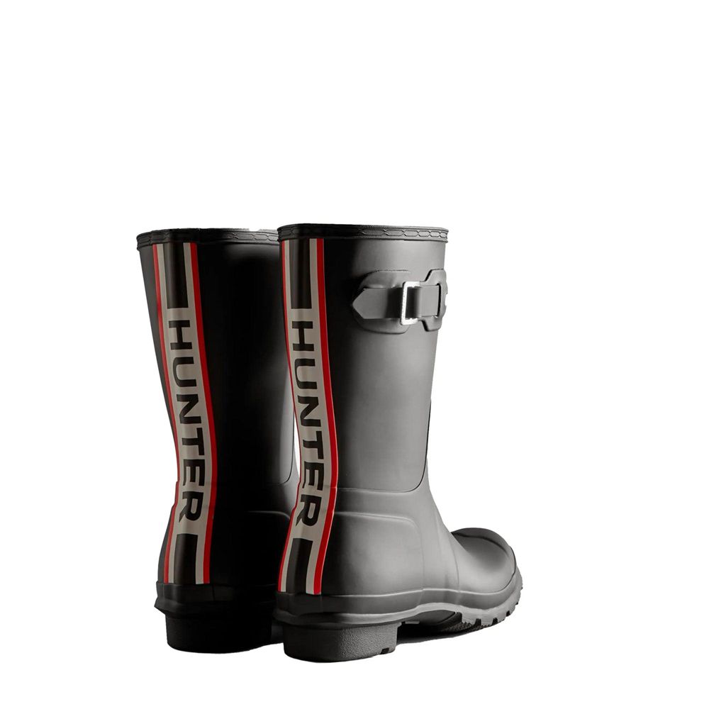 Black Hunter Womens Original Tri-Colour Logo Backstrap Wellies Short Rain Boots | AGLS31967