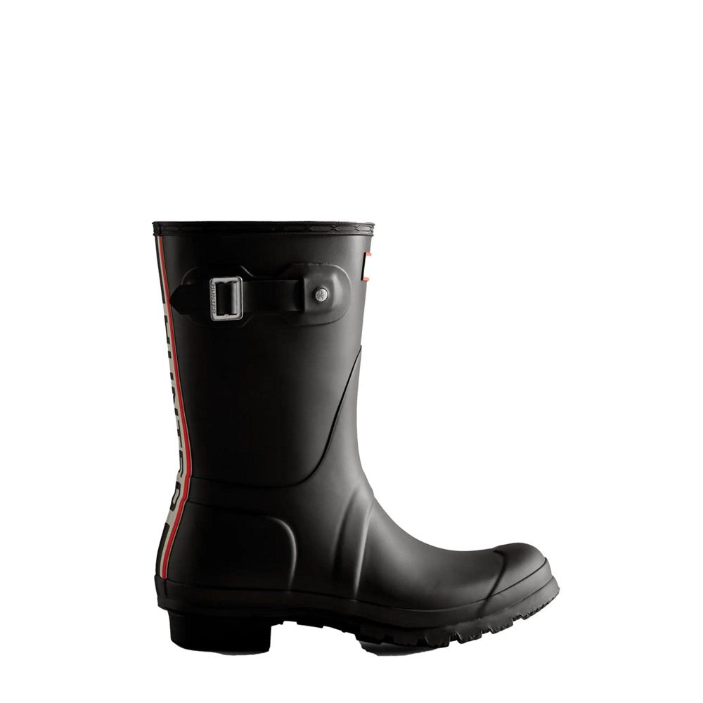 Black Hunter Womens Original Tri-Colour Logo Backstrap Wellies Short Rain Boots | AGLS31967