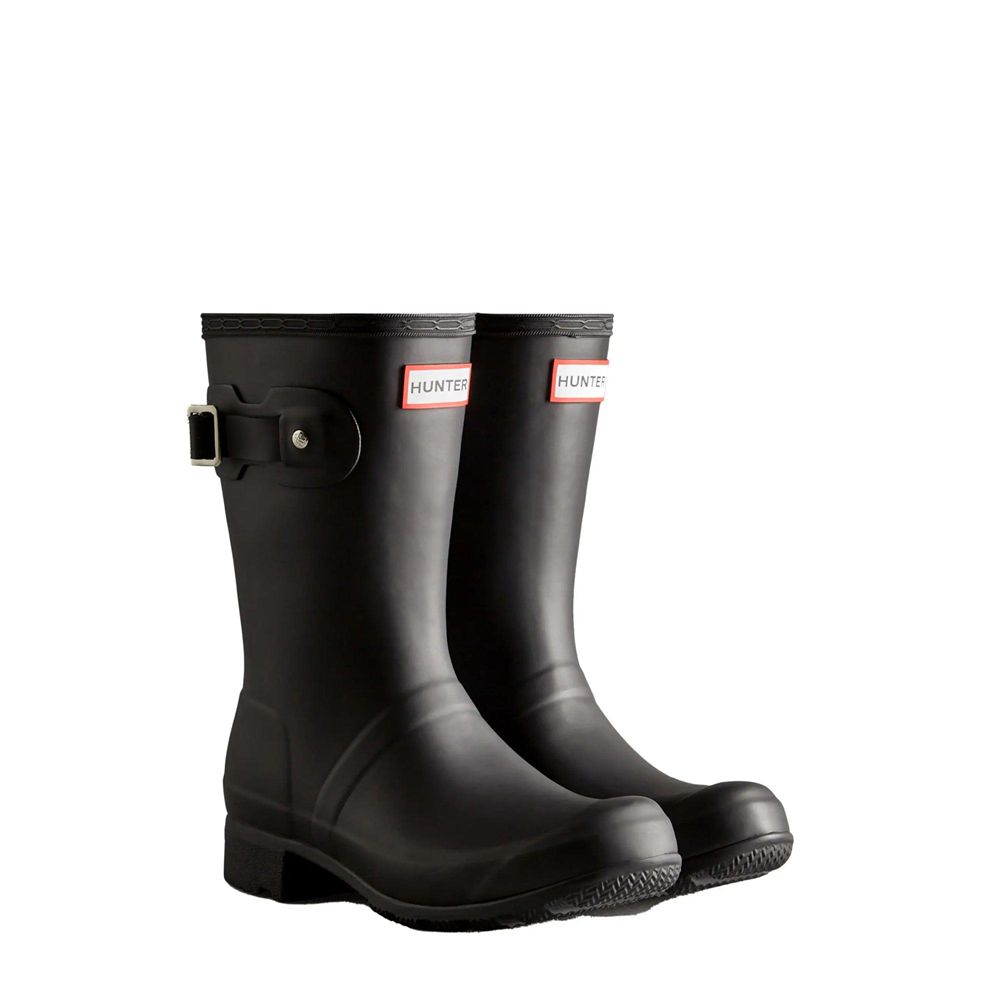 Black Hunter Womens Tour Foldable Wellies Short Rain Boots | PHCN92468