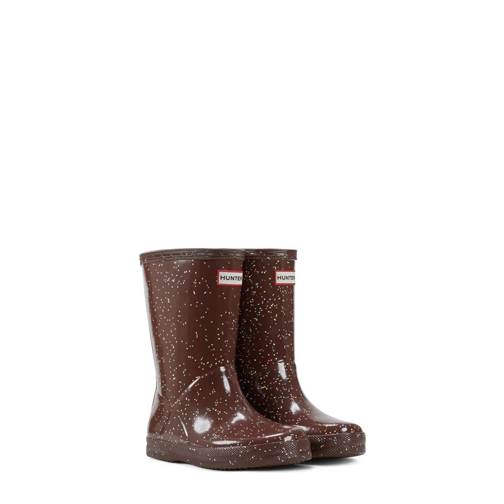 Brown Hunter Kids Giant Glitter Rain Boots | PKXO75024