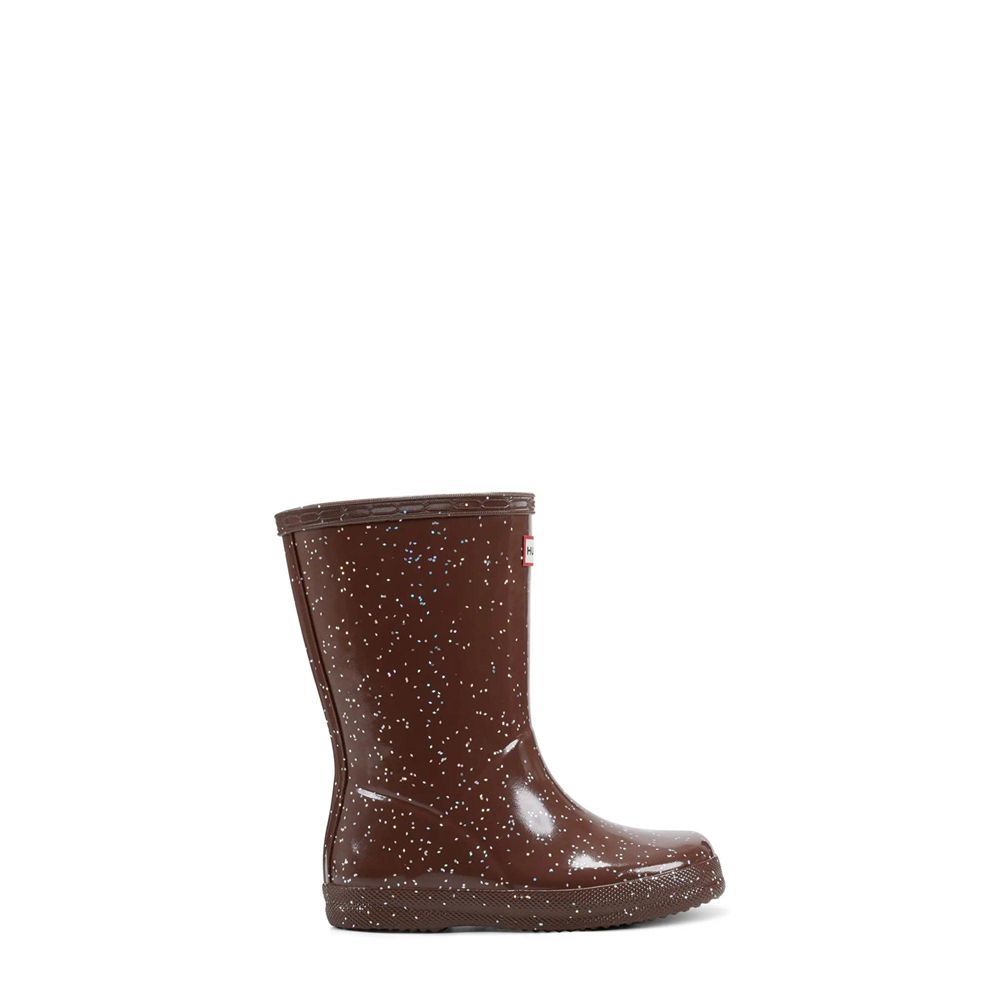 Brown Hunter Kids Giant Glitter Rain Boots | PKXO75024