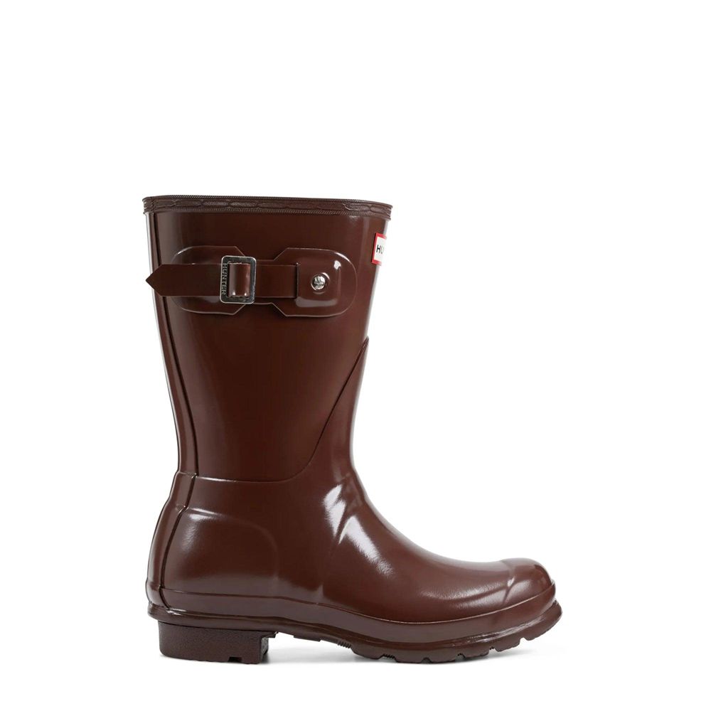 Brown Hunter Womens Original Gloss Wellies Short Rain Boots | DICK62350