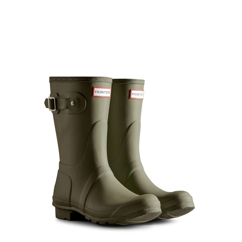 Green Hunter Womens Original Tri-Colour Logo Backstrap Wellies Short Rain Boots | NXWJ58109