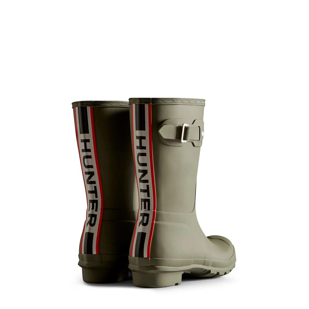 Green Hunter Womens Original Tri-Colour Logo Backstrap Wellies Short Rain Boots | NXWJ58109