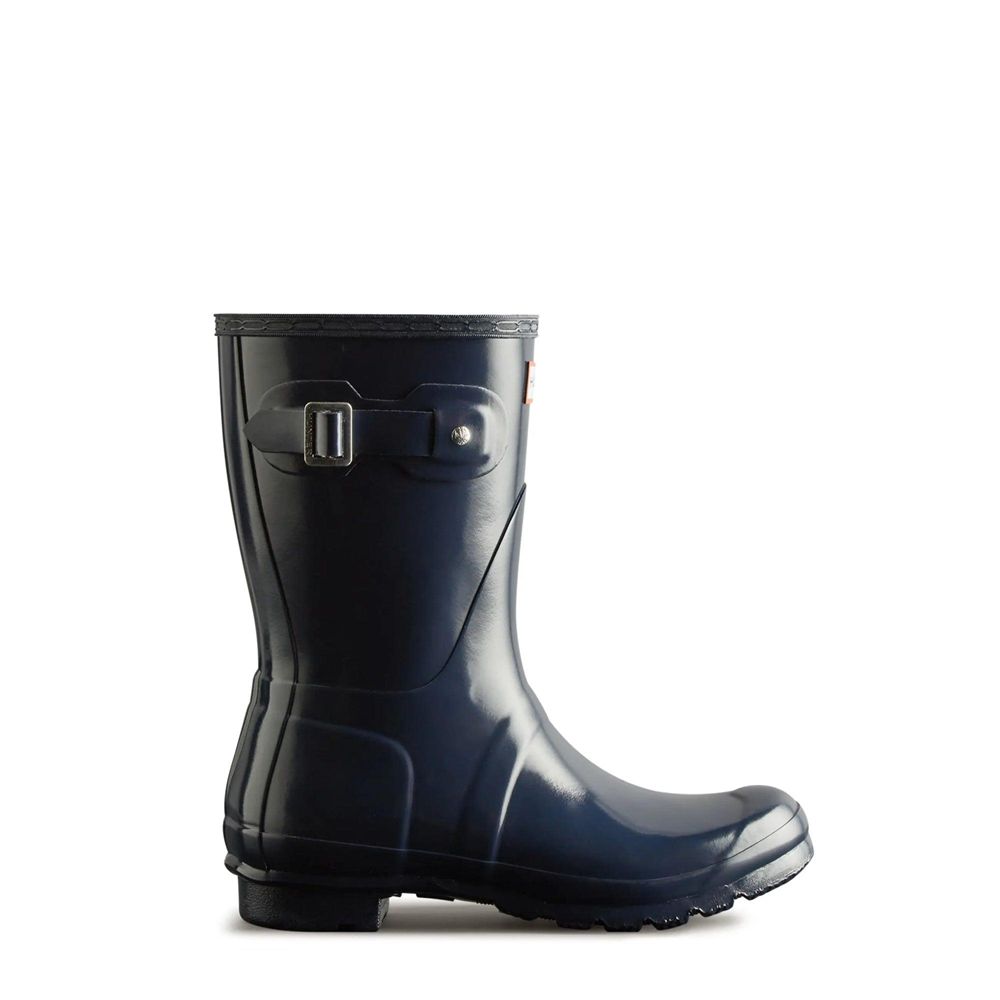 Navy Hunter Womens Original Gloss Wellies Short Rain Boots | KPSJ54901