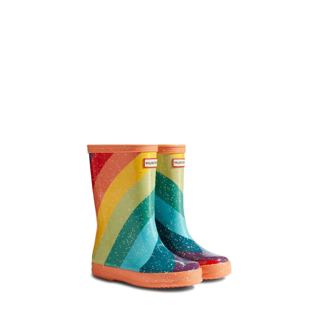 Orange Hunter Kids Glitter Stripe Rain Boots | RGHT18930