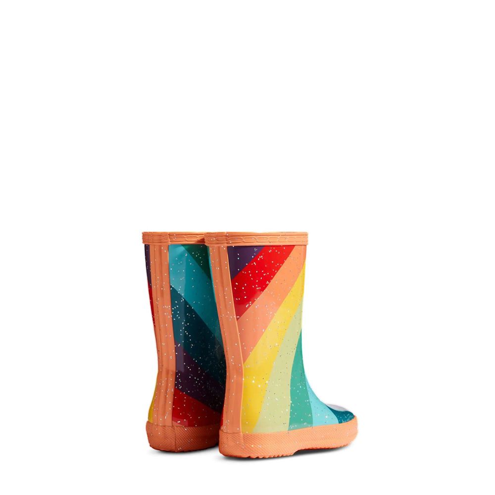 Orange Hunter Kids Glitter Stripe Rain Boots | RGHT18930