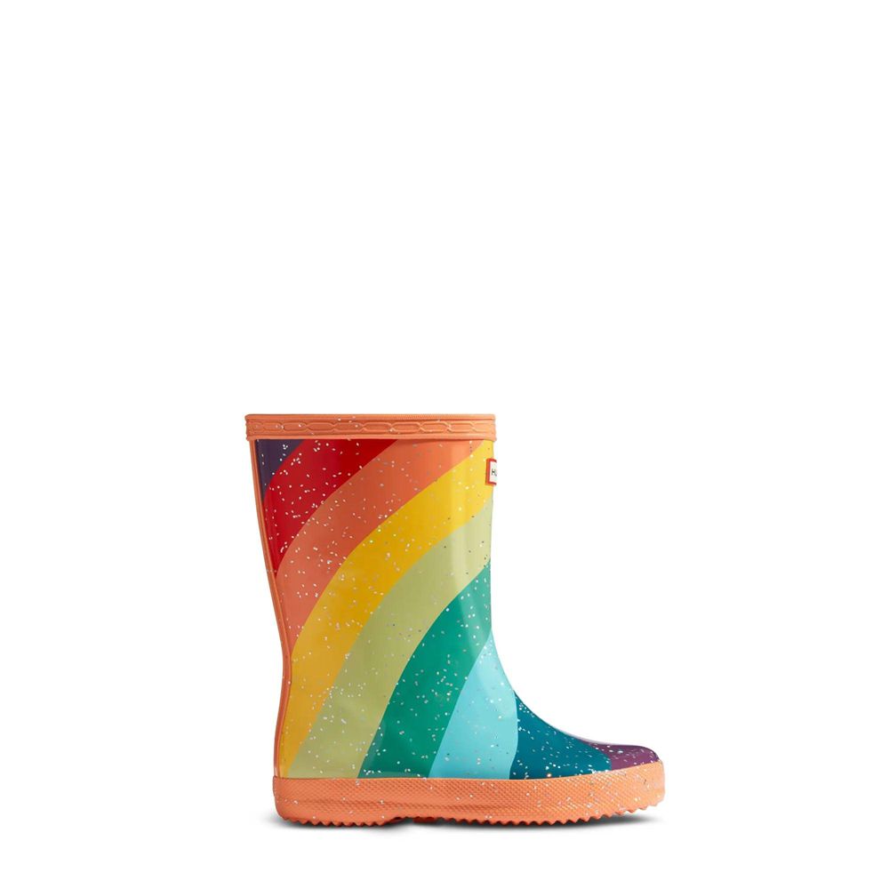 Orange Hunter Kids Glitter Stripe Rain Boots | RGHT18930