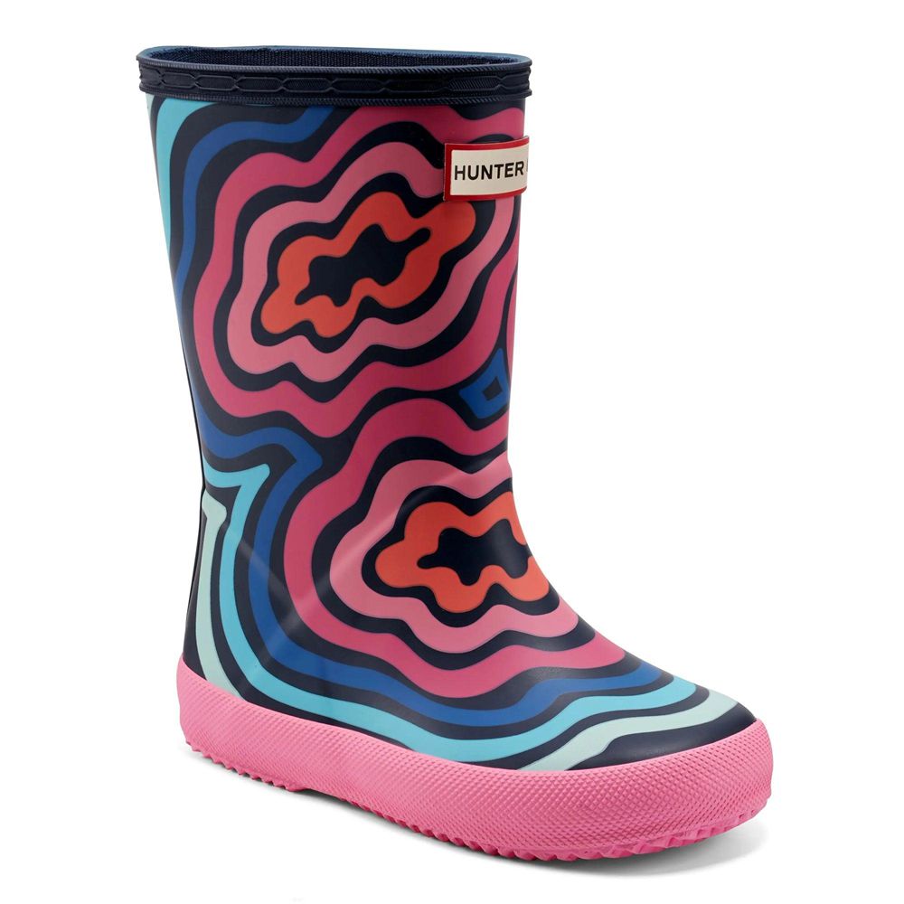 Pink Hunter Kids Original Classic Wave Ripple Print Rain Boots | SAMY43025