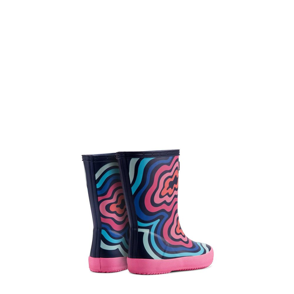 Pink Hunter Kids Original Classic Wave Ripple Print Rain Boots | SAMY43025