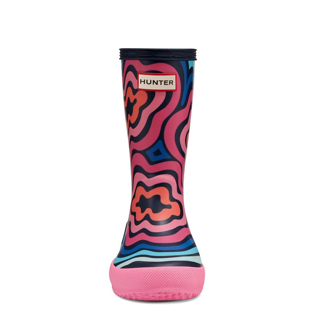 Pink Hunter Kids Original Classic Wave Ripple Print Rain Boots | SAMY43025