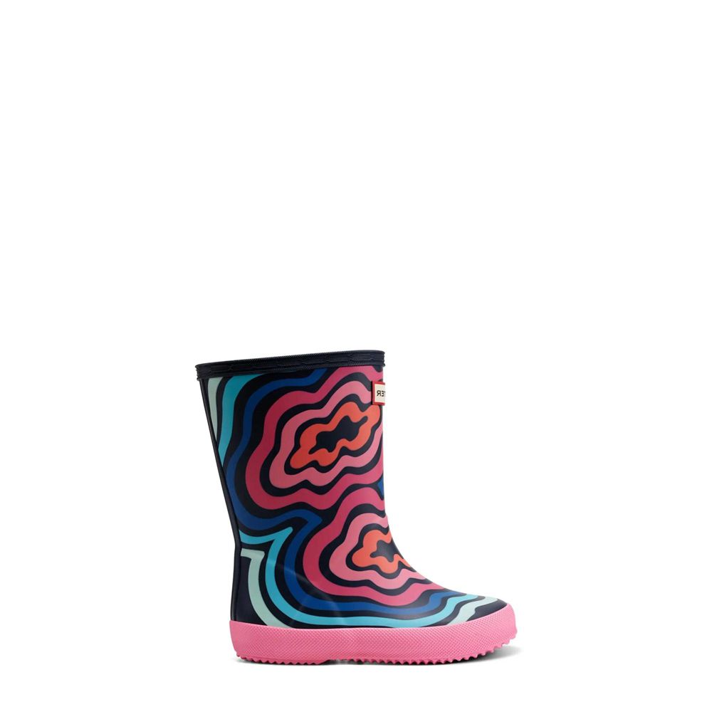 Pink Hunter Kids Original Classic Wave Ripple Print Rain Boots | SAMY43025